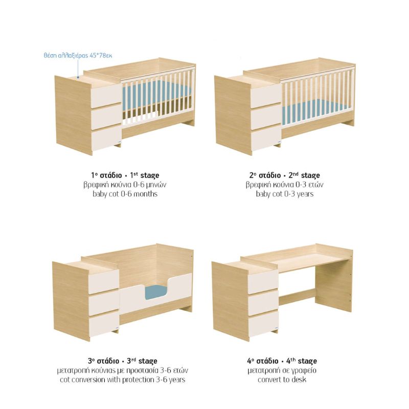 Casababy Combo Maxi Βρεφικό Πολυμορφικό Κρεβάτι 3 σε 1